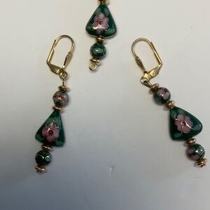 Cloissane  earrings and pendent excellent condition